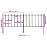 Garden Fence with Hoop Top Steel 359x120 cm Black 277666