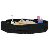 Sandbox with Seats Black Octagon Solid Wood Pine 825013