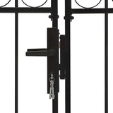 Fence Gate Double Door with Arched Top Steel 400x125 cm Black 143093