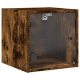 Bedside Cabinets with Glass Doors 2 pcs Smoked Oak 35x37x35 cm 836471