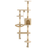 Cat Tree with Sisal Scratching Posts Wall Mounted 194 cm Beige 170588