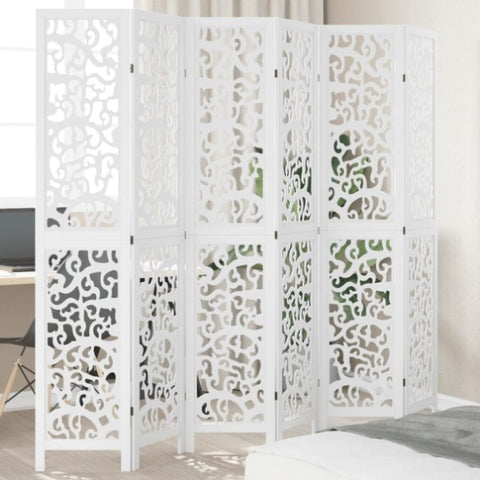 ZNTS Room Divider 6 Panels White Solid Wood Paulownia 358747