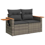 ZNTS 8 Piece Garden Sofa Set with Cushions Grey Poly Rattan Acacia 3327630