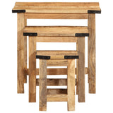 ZNTS Nesting Side Tables 3 pcs Solid Rough Wood Mango 358502
