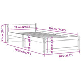 Bed Frame without Mattress Honey Brown Solid Wood 75x190 cm Small Single 815007