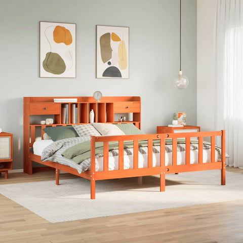 ZNTS Bookcase Bed without Mattress Wax Brown 180x200 cm Super King Solid Wood Pine 3321764
