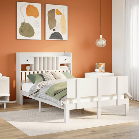 ZNTS Bookcase Bed without Mattress White 120x190 cm Small Double Solid Wood Pine 3322681