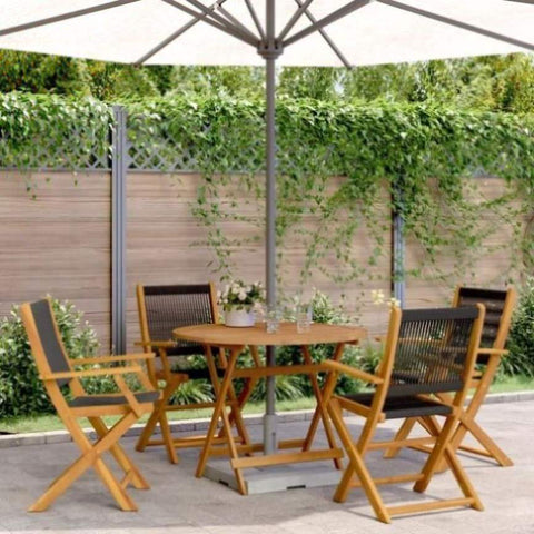 ZNTS 5 Piece Garden Dining Set Black Polypropylene and Solid Wood 3281817