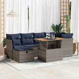 7 Piece Garden Sofa Set with Cushions Black Poly Rattan Acacia 3327978
