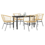 5 Piece Garden Dining Set Brown Poly Rattan Glass 3334592