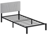 3FT Single Bed Frame with Upholstered Headboard and Underbed Storage, Black and Light Grey T3398P548762
