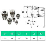 146723 ER25 Collets 15 pcs Turning Tool Set