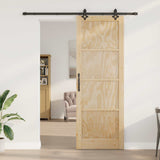 Sliding Door Natural and Black 83 x 232 cm Solid Pine Wood 3445517