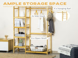 Bamboo Garment Rack, Clothes Rack with Storage Shelf, Hanging Rail and Side Hooks for Entryway, T3398P329489