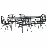 7 Piece Garden Dining Set Black Poly Rattan Glass 3334441