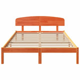 Bed Frame with Headboard Wax Brown 140 x 200 cm Solid Pine Wood 872064