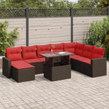 9 Piece Garden Sofa Set with Cushions Brown Poly Rattan Acacia 3326375