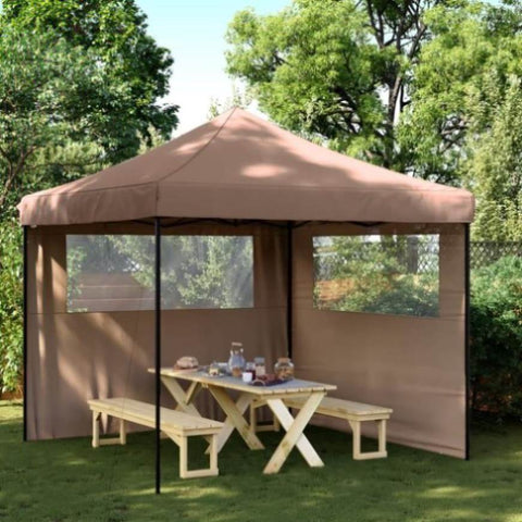 Foldable Party Tent Pop-Up with 2 Sidewalls Brown 4004925