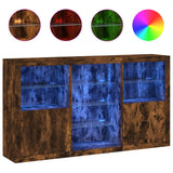 Sideboard with LED Lights Smoked Oak 181.5x37x100 cm 3209181