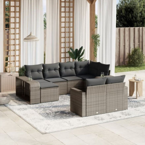 ZNTS 10 Piece Garden Sofa Set with Cushions Grey Poly Rattan 3228900