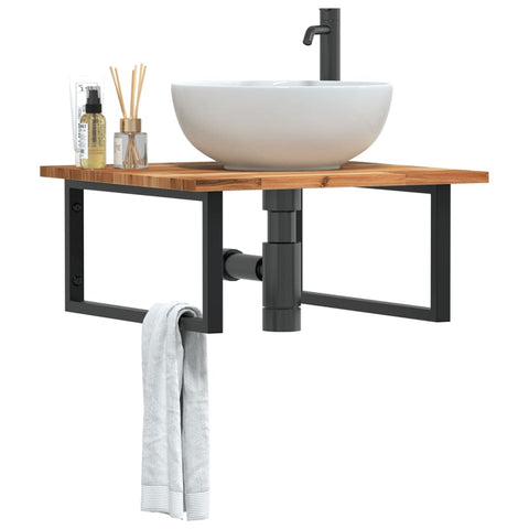 Basin Shelf Wall Mounted Steel and Solid Wood Acacia 3302881