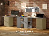 Computer Desk, Writing Table, PC Workstation with 3 Storage Shelves and Drawers, Silver Handle, for T3398P378020