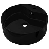 Ceramic Bathroom Sink Basin Faucet/Overflow Hole Black Round 141939
