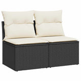 ZNTS 2 Piece Garden Sofa Set with Cushions Black Poly Rattan Acacia 3325232