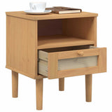 Bedside Cabinet SENJA Rattan Look Brown 40x35x48 cm Solid Wood Pine 358010