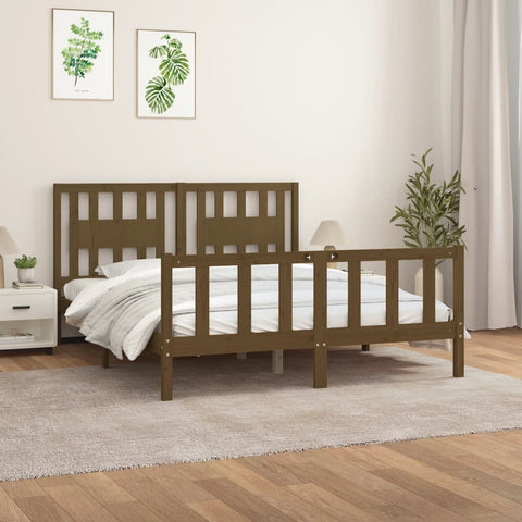 ZNTS Bed Frame with Headboard Honey Brown Solid Wood Pine 150x200 cm King Size 3188174