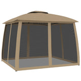 Gazebo with Double Roof and Mesh Walls Taupe 2.93x2.93 m Steel 368450