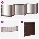 Dog Gate with Door Foldable 6 Panels Brown 480 cm Poplar Wood 3155749