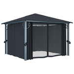 ZNTS Gazebo with Curtain&LED String Lights 3x3 m Anthracite Aluminium 3070333