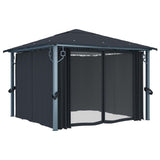 ZNTS Gazebo with Curtain&LED String Lights 3x3 m Anthracite Aluminium 3070333