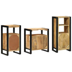 Bathroom Furniture Set with Shelf 3 pcs Brown Solid Mango Wood 3305626