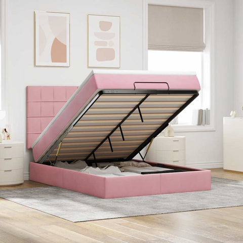 Ottoman Bed with Mattresses Pink 140x190cm Velvet 3313474