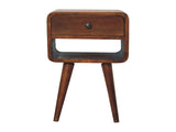 Solid Wood Mini Chestnut Curve Lower Bedside, 1 Drawer and Open Slot, Dark Brown B2743P402922