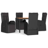 5 Piece Garden Dining Set Black Poly Rattan&Solid Wood Acacia 3157643