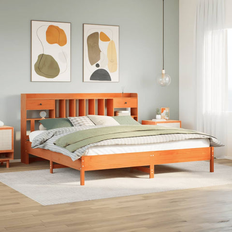 Bookcase Bed without Mattress Wax Brown 200x200 cm Solid Wood Pine 3322899