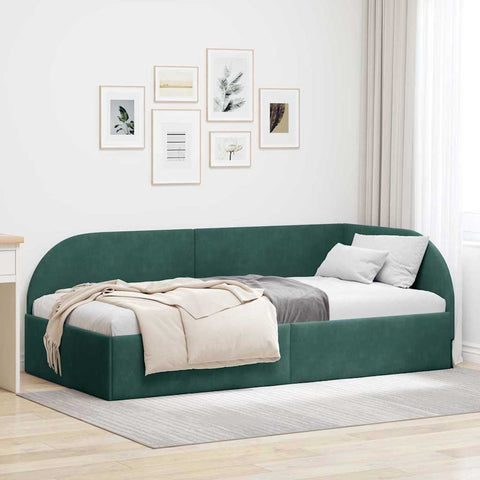 Corner Bed Frame with Headboard Dark green 80 x 200 cm Velvet 42016628