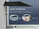 2m Half Parasol Market Umbrella Garden Balcony Parasol with Crank Handle, Base, Double-Sided Canopy, T3398P323832