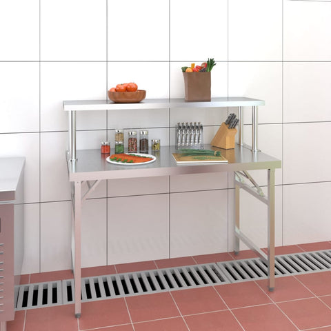 Kitchen Work Table with Overshelf 120x60x115 cm Stainless Steel 3155991