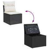 9 Piece Garden Sofa Set with Cushions Black Poly Rattan Acacia 3327633