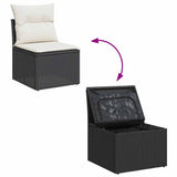 9 Piece Garden Sofa Set with Cushions Black Poly Rattan Acacia 3327633