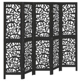 Room Divider 5 Panels Black Solid Wood Paulownia 358757