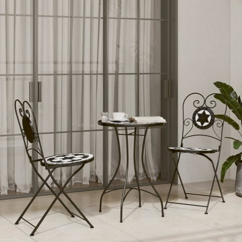 ZNTS Mosaic Bistro Set Black and White Iron and Ceramic 3216354