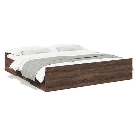 ZNTS Bed Frame with Drawers Brown Oak 200x200 cm Engineered Wood 3280271