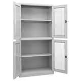 Office Cabinet Light Grey 90x40x180 cm Steel and Tempered Glass 335939