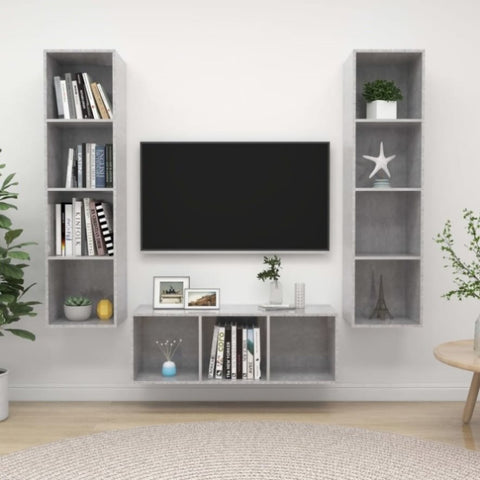 3 Piece TV Cabinet Set Concrete Grey Engineered Wood 3079758