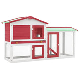 Outdoor Large Rabbit Hutch Red and White 145 x 45 x 84 Wood 170842